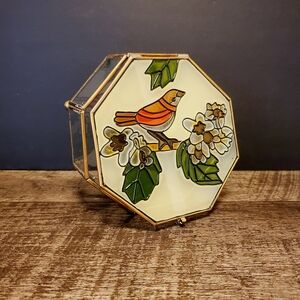 Gold and Glass Decorative Box with Floral Design